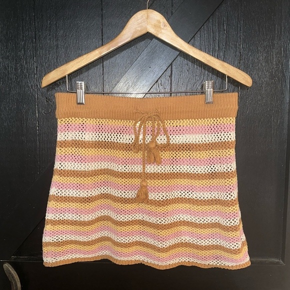 L*SPACE Revolve Buena Vista Stripe Cotton Crochet Boho Beachy Skirt Sz L - Picture 8 of 13